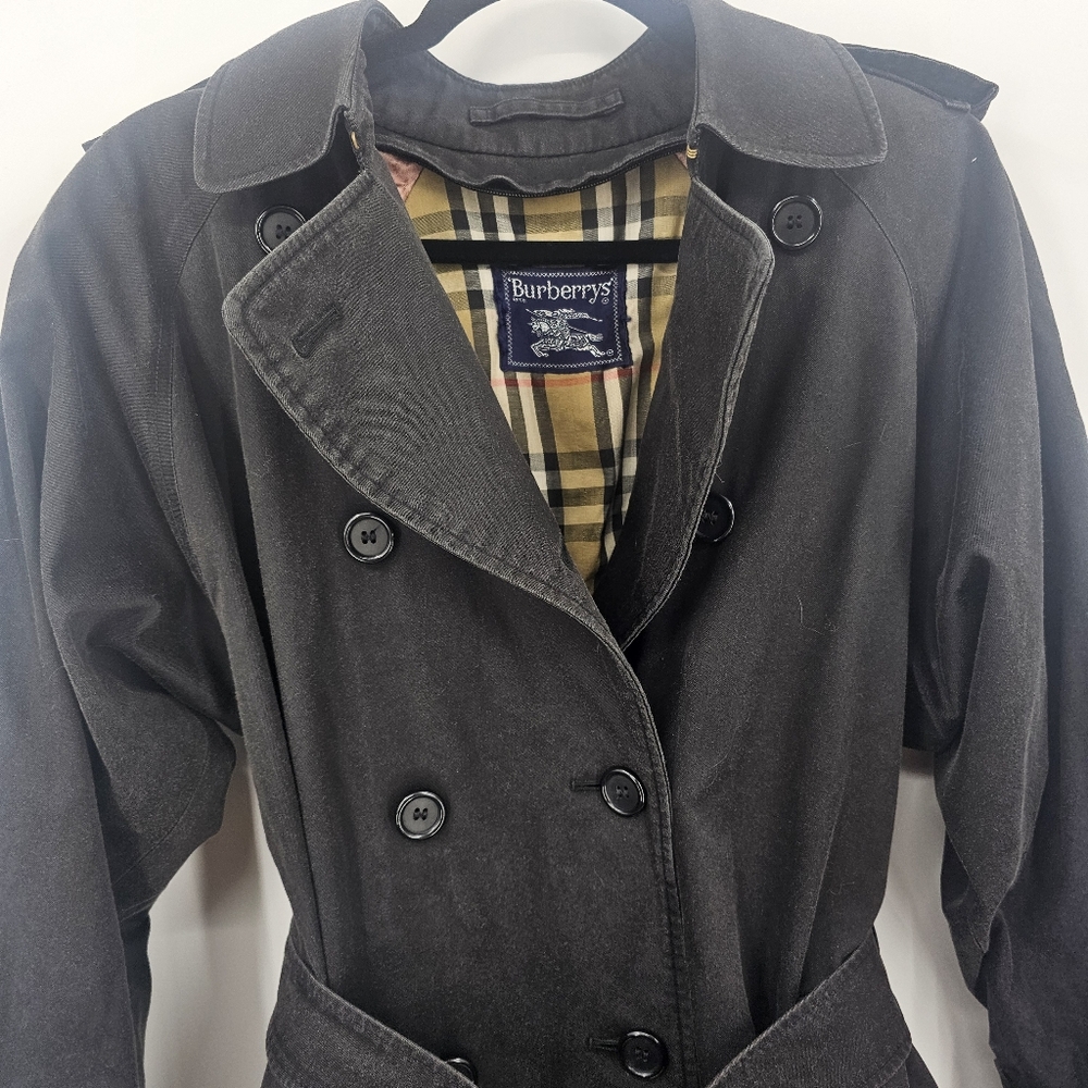 Burberry Vintage Trench Coat Black with Liner Nova Check Size 8 (X-Long Length) - Picture 8 of 14